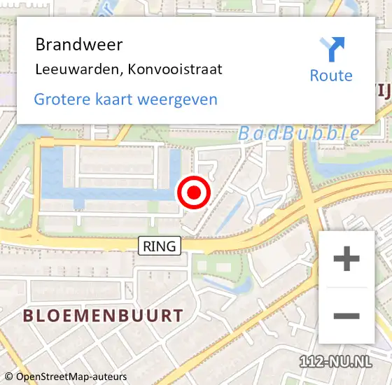 Locatie op kaart van de 112 melding: Brandweer Leeuwarden, Konvooistraat op 24 april 2018 05:32