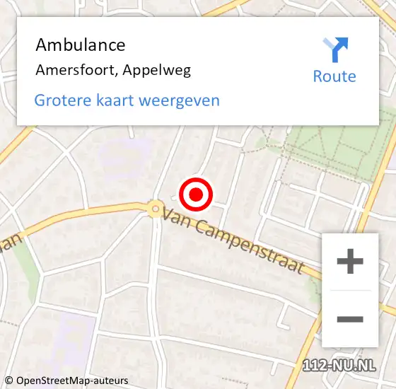 Locatie op kaart van de 112 melding: Ambulance Amersfoort, Appelweg op 24 april 2018 06:01