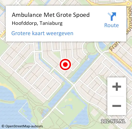 Locatie op kaart van de 112 melding: Ambulance Met Grote Spoed Naar Hoofddorp, Taniaburg op 24 april 2018 07:03