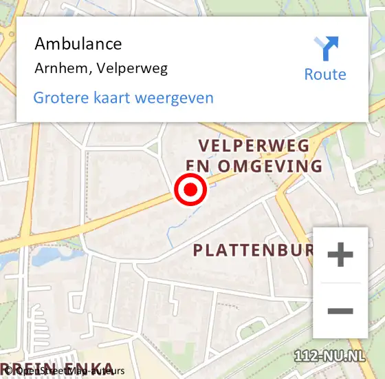 Locatie op kaart van de 112 melding: Ambulance Arnhem, Velperweg op 24 april 2018 07:30
