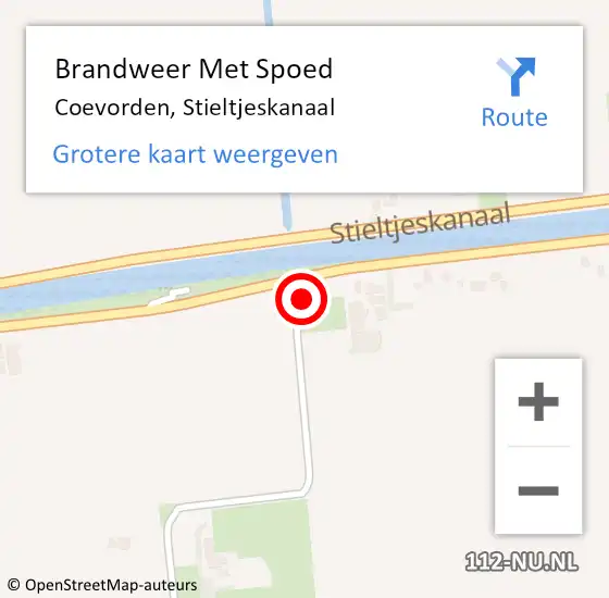 Locatie op kaart van de 112 melding: Brandweer Met Spoed Naar Coevorden, Stieltjeskanaal op 24 april 2018 07:59