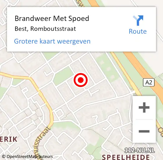 Locatie op kaart van de 112 melding: Brandweer Met Spoed Naar Best, Romboutsstraat op 24 april 2018 08:01