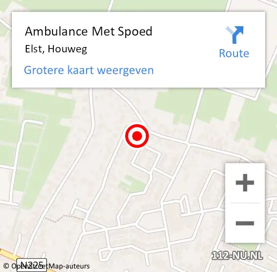 Locatie op kaart van de 112 melding: Ambulance Met Spoed Naar Elst, Houweg op 24 april 2018 08:08