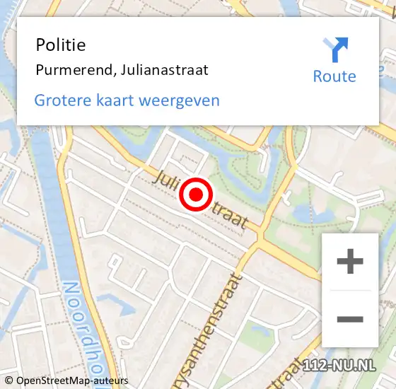 Locatie op kaart van de 112 melding: Politie Purmerend, Julianastraat op 24 april 2018 08:59