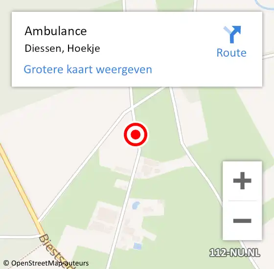 Locatie op kaart van de 112 melding: Ambulance Diessen, Hoekje op 24 april 2018 09:38