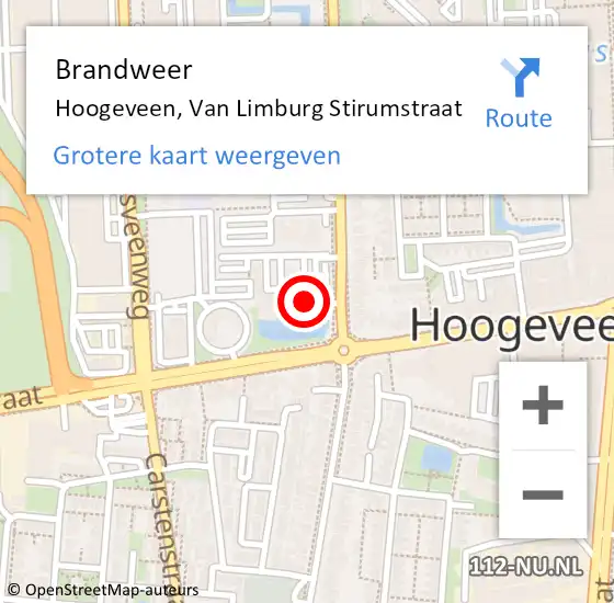 Locatie op kaart van de 112 melding: Brandweer Hoogeveen, Van Limburg Stirumstraat op 24 april 2018 09:47