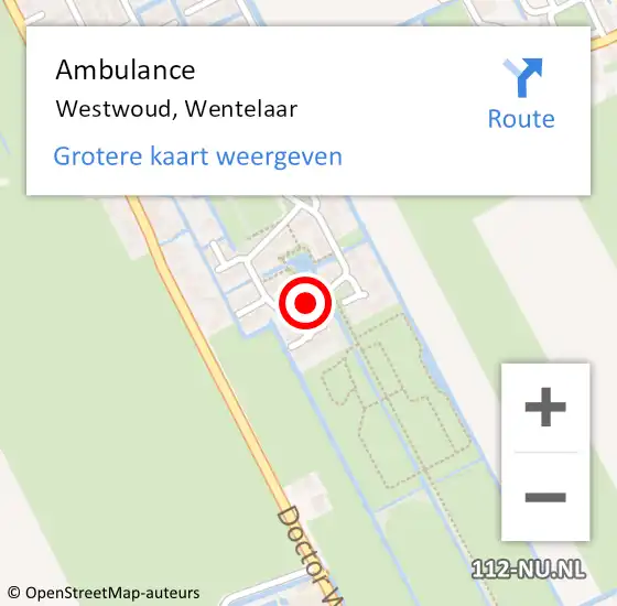 Locatie op kaart van de 112 melding: Ambulance Westwoud, Wentelaar op 24 april 2018 13:13