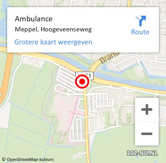 Locatie op kaart van de 112 melding: Ambulance Meppel, Hoogeveenseweg op 24 april 2018 13:29