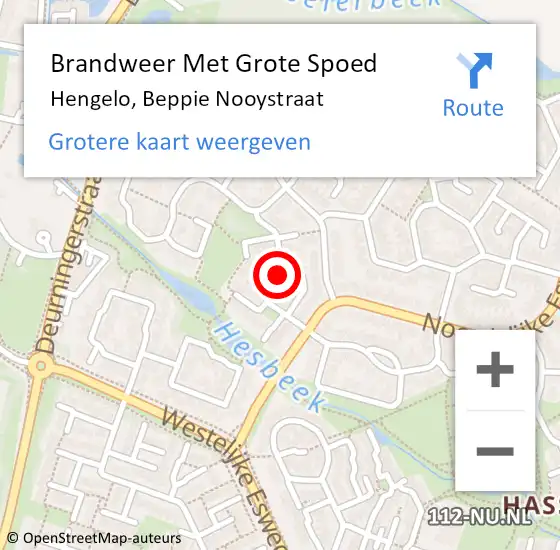 Locatie op kaart van de 112 melding: Brandweer Met Grote Spoed Naar Hengelo, Beppie Nooystraat op 24 april 2018 13:41