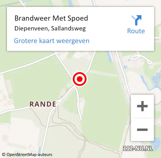 Locatie op kaart van de 112 melding: Brandweer Met Spoed Naar Diepenveen, Sallandsweg op 24 april 2018 14:01