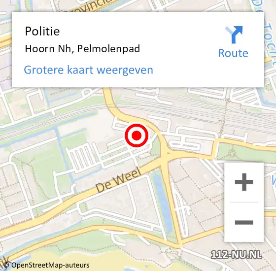 Locatie op kaart van de 112 melding: Politie Hoorn Nh, Pelmolenpad op 24 april 2018 14:53