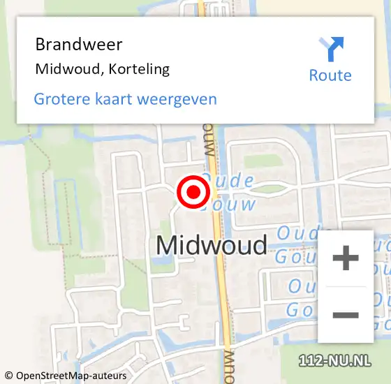 Locatie op kaart van de 112 melding: Brandweer Midwoud, Korteling op 24 april 2018 16:05