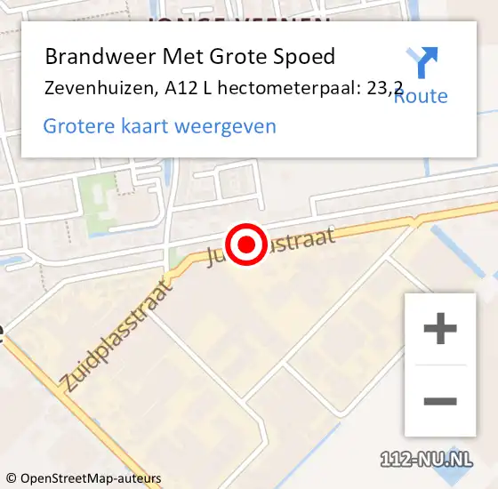Locatie op kaart van de 112 melding: Brandweer Met Grote Spoed Naar Zevenhuizen, A12 L hectometerpaal: 23,2 op 24 april 2018 16:11