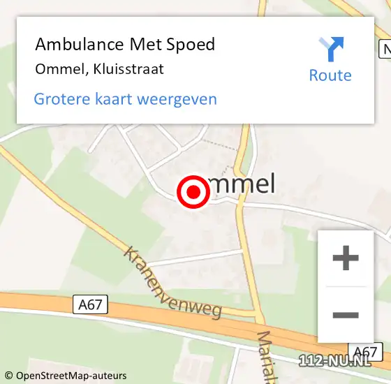 Locatie op kaart van de 112 melding: Ambulance Met Spoed Naar Ommel, Kluisstraat op 24 april 2018 16:14