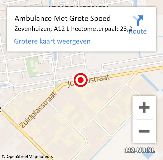 Locatie op kaart van de 112 melding: Ambulance Met Grote Spoed Naar Zevenhuizen, A12 L hectometerpaal: 23,2 op 24 april 2018 16:14