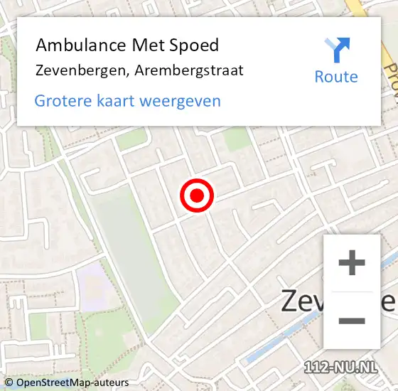 Locatie op kaart van de 112 melding: Ambulance Met Spoed Naar Zevenbergen, Arembergstraat op 24 april 2018 17:07