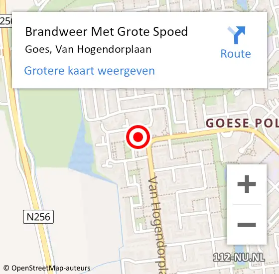 Locatie op kaart van de 112 melding: Brandweer Met Grote Spoed Naar Goes, Van Hogendorplaan op 24 april 2018 17:27