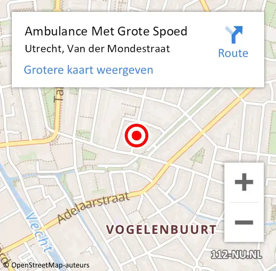 Locatie op kaart van de 112 melding: Ambulance Met Grote Spoed Naar Utrecht, Van der Mondestraat op 24 april 2018 17:58