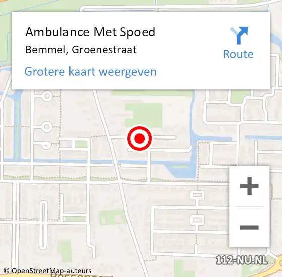 Locatie op kaart van de 112 melding: Ambulance Met Spoed Naar Bemmel, Groenestraat op 24 april 2018 18:29