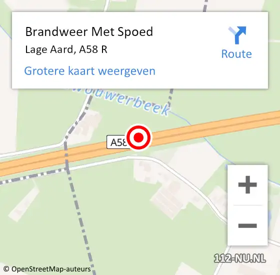 Locatie op kaart van de 112 melding: Brandweer Met Spoed Naar Lage Aard, A58 R op 24 april 2018 19:27
