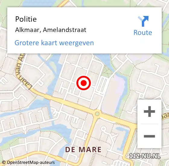 Locatie op kaart van de 112 melding: Politie Alkmaar, Amelandstraat op 24 april 2018 19:52