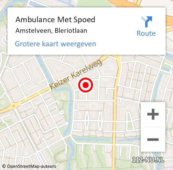 Locatie op kaart van de 112 melding: Ambulance Met Spoed Naar Amstelveen, Bleriotlaan op 24 april 2018 20:20