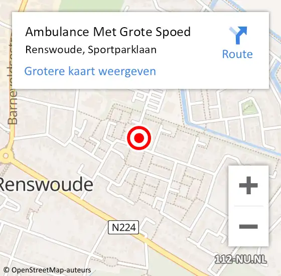 Locatie op kaart van de 112 melding: Ambulance Met Grote Spoed Naar Renswoude, Sportparklaan op 23 februari 2014 08:55