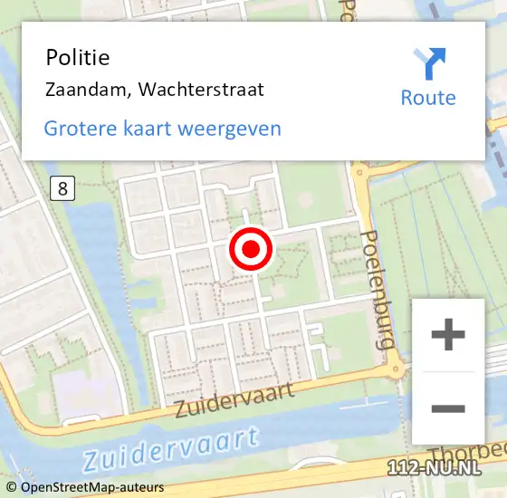 Locatie op kaart van de 112 melding: Politie Zaandam, Wachterstraat op 24 april 2018 20:54