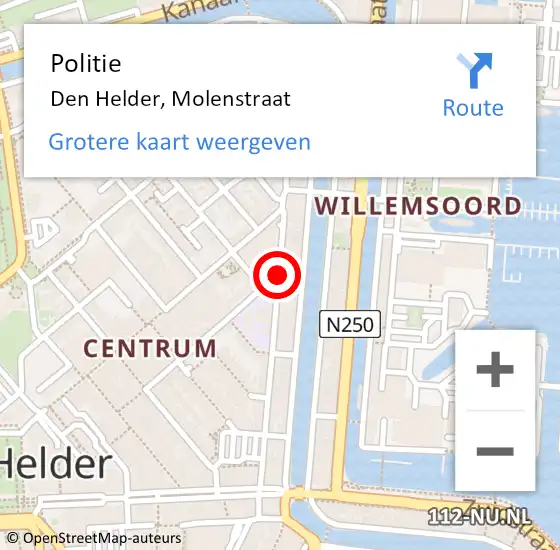 Locatie op kaart van de 112 melding: Politie Den Helder, Molenstraat op 24 april 2018 22:09