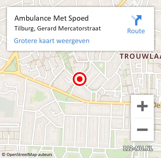 Locatie op kaart van de 112 melding: Ambulance Met Spoed Naar Tilburg, Gerard Mercatorstraat op 25 april 2018 00:45