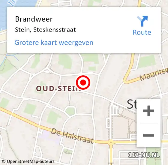 Locatie op kaart van de 112 melding: Brandweer Stein, Steskensstraat op 23 februari 2014 09:16