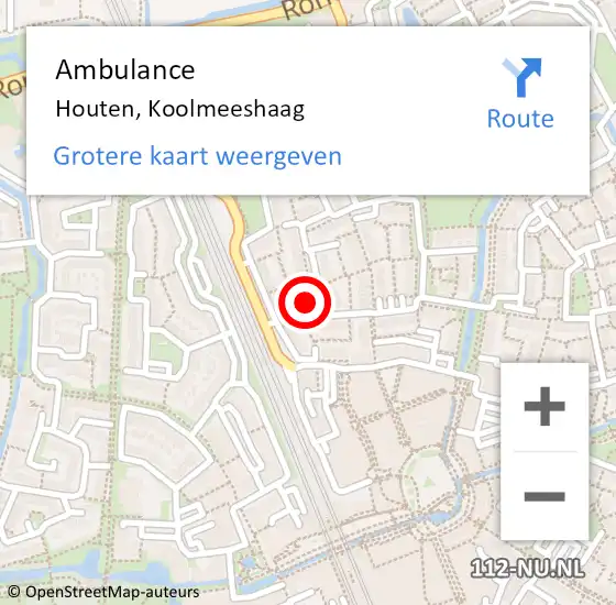 Locatie op kaart van de 112 melding: Ambulance Houten, Koolmeeshaag op 25 april 2018 05:57