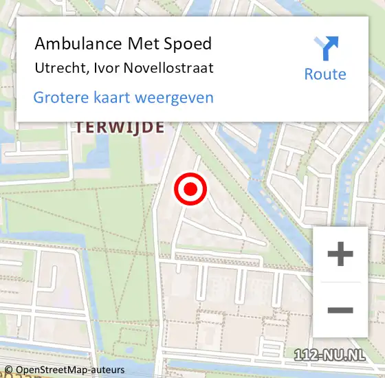 Locatie op kaart van de 112 melding: Ambulance Met Spoed Naar Utrecht, Ivor Novellostraat op 25 april 2018 07:49