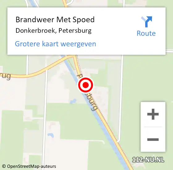 Locatie op kaart van de 112 melding: Brandweer Met Spoed Naar Donkerbroek, Petersburg op 25 april 2018 09:28