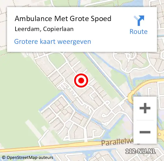 Locatie op kaart van de 112 melding: Ambulance Met Grote Spoed Naar Leerdam, Copierlaan op 25 april 2018 10:05