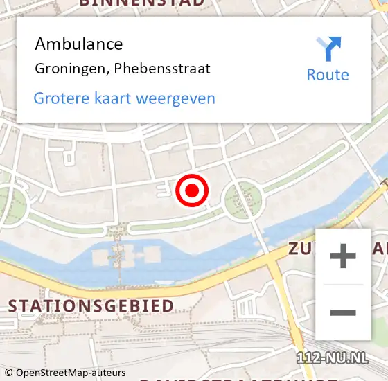 Locatie op kaart van de 112 melding: Ambulance Groningen, Phebensstraat op 25 april 2018 10:21