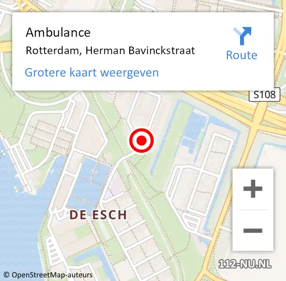 Locatie op kaart van de 112 melding: Ambulance Rotterdam, Herman Bavinckstraat op 25 april 2018 10:31
