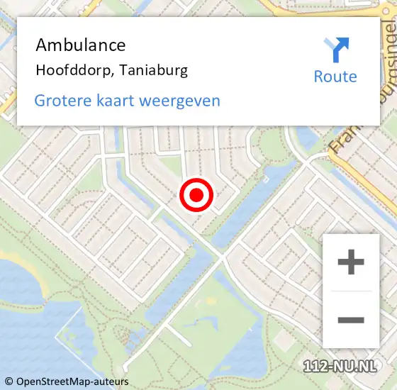 Locatie op kaart van de 112 melding: Ambulance Hoofddorp, Taniaburg op 25 april 2018 10:39