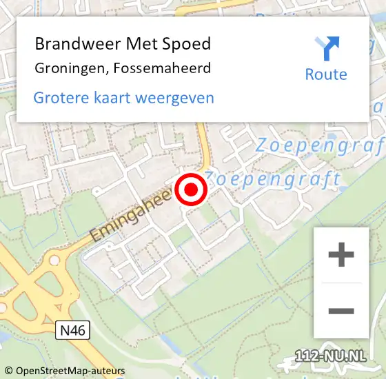 Locatie op kaart van de 112 melding: Brandweer Met Spoed Naar Groningen, Fossemaheerd op 25 april 2018 10:56