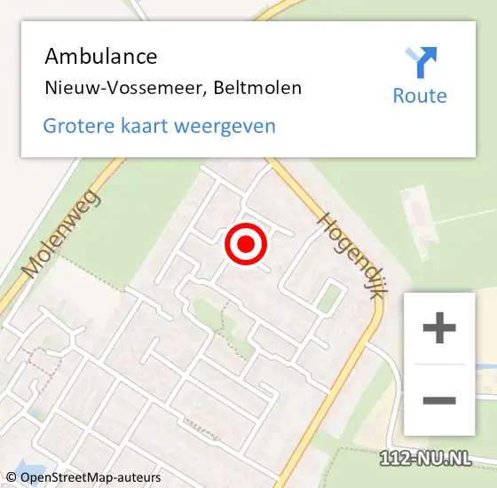 Locatie op kaart van de 112 melding: Ambulance Nieuw-Vossemeer, Beltmolen op 25 april 2018 11:25