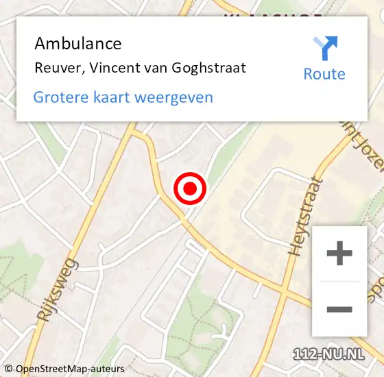 Locatie op kaart van de 112 melding: Ambulance Reuver, Vincent van Goghstraat op 23 februari 2014 10:03