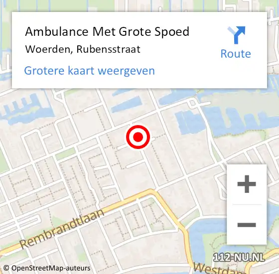 Locatie op kaart van de 112 melding: Ambulance Met Grote Spoed Naar Woerden, Rubensstraat op 25 april 2018 11:52