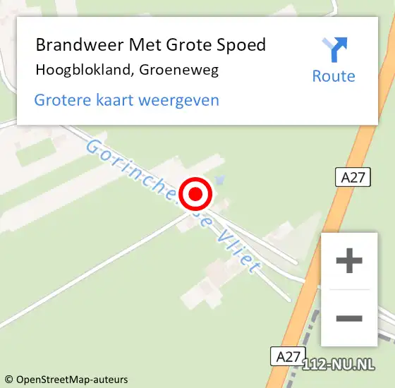 Locatie op kaart van de 112 melding: Brandweer Met Grote Spoed Naar Hoogblokland, Groeneweg op 25 april 2018 15:02