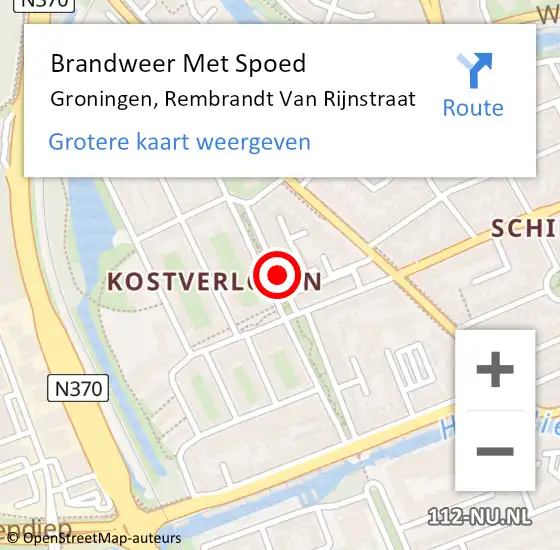 Locatie op kaart van de 112 melding: Brandweer Met Spoed Naar Groningen, Rembrandt Van Rijnstraat op 25 april 2018 16:10