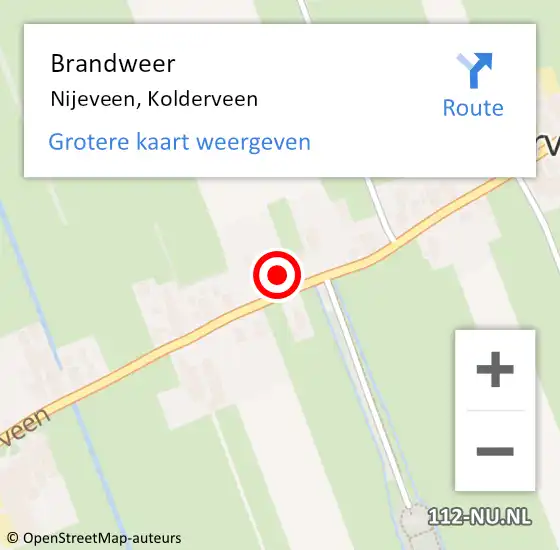 Locatie op kaart van de 112 melding: Brandweer Nijeveen, Kolderveen op 25 april 2018 16:44
