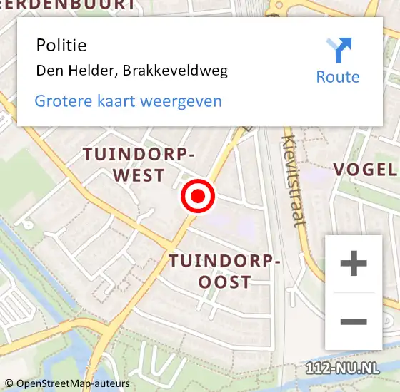 Locatie op kaart van de 112 melding: Politie Den Helder, Brakkeveldweg op 25 april 2018 17:27