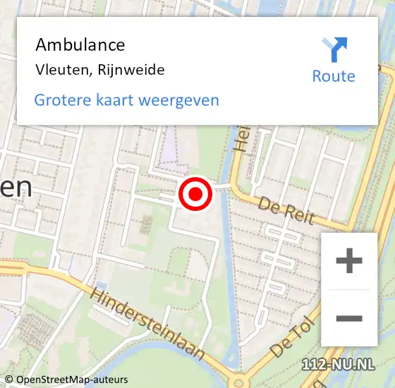 Locatie op kaart van de 112 melding: Ambulance Vleuten, Rijnweide op 25 april 2018 18:31