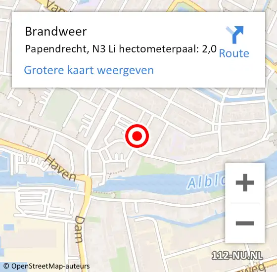 Locatie op kaart van de 112 melding: Brandweer Papendrecht, N3 Li hectometerpaal: 2,0 op 25 april 2018 19:02