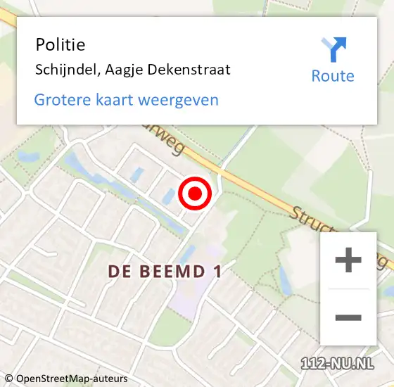 Locatie op kaart van de 112 melding: Politie Schijndel, Aagje Dekenstraat op 25 april 2018 19:30
