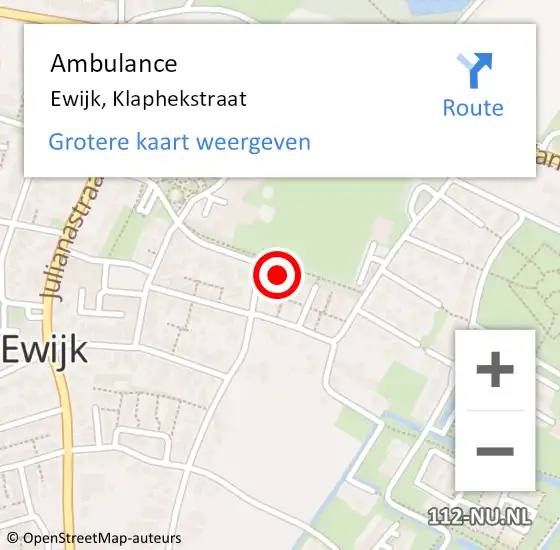 Locatie op kaart van de 112 melding: Ambulance Ewijk, Klaphekstraat op 25 april 2018 21:32